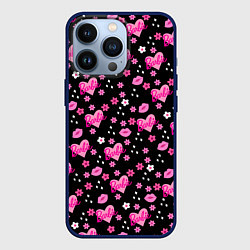 Чехол iPhone 13 Pro Черный фон, барби и цветы