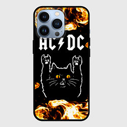 Чехол iPhone 13 Pro AC DC рок кот и огонь