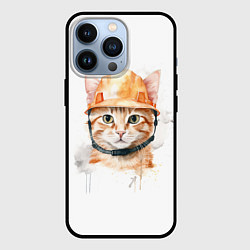 Чехол для iPhone 13 Pro Акварельный кот в строительной каске, цвет: 3D-черный