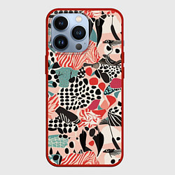 Чехол для iPhone 13 Pro Узор Тропические джунгли, цвет: 3D-красный