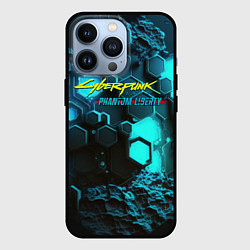 Чехол iPhone 13 Pro Cyberpunk 2077 phantom liberty blue abstract