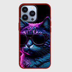 Чехол для iPhone 13 Pro Неоновый котик в очках, цвет: 3D-красный