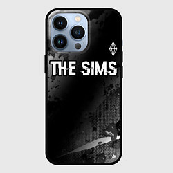 Чехол iPhone 13 Pro The Sims glitch на темном фоне: символ сверху