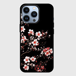Чехол iPhone 13 Pro Цветущая сакура - белые и красные