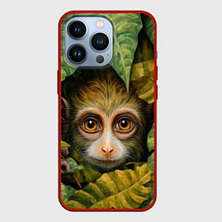 Чехол для iPhone 13 Pro Маленькая обезьянка в листьях, цвет: 3D-красный