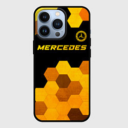 Чехол для iPhone 13 Pro Mercedes - gold gradient: символ сверху, цвет: 3D-черный