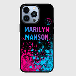 Чехол для iPhone 13 Pro Marilyn Manson - neon gradient: символ сверху, цвет: 3D-черный