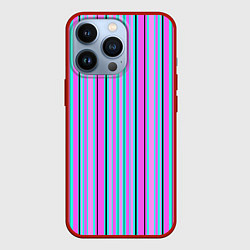 Чехол для iPhone 13 Pro Розово-голубой неновый полосатый узор, цвет: 3D-красный