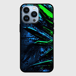 Чехол для iPhone 13 Pro Black green abstract, цвет: 3D-черный