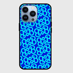 Чехол iPhone 13 Pro Логотип Барби - синий паттерн
