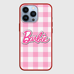 Чехол iPhone 13 Pro Барби лого розовая клетка