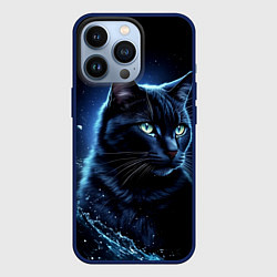 Чехол для iPhone 13 Pro Черный кот - брызги воды, цвет: 3D-тёмно-синий