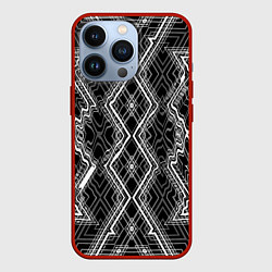 Чехол для iPhone 13 Pro Черно-белый узор Искаженная геометрия, цвет: 3D-красный