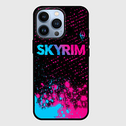 Чехол для iPhone 13 Pro Skyrim - neon gradient: символ сверху, цвет: 3D-черный