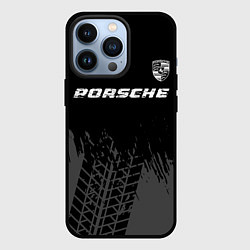 Чехол для iPhone 13 Pro Porsche speed на темном фоне со следами шин: симво, цвет: 3D-черный