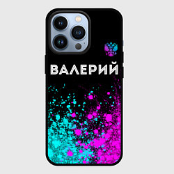 Чехол для iPhone 13 Pro Валерий и неоновый герб России: символ сверху, цвет: 3D-черный