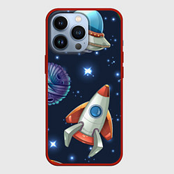 Чехол для iPhone 13 Pro Космические корабли и планеты, цвет: 3D-красный