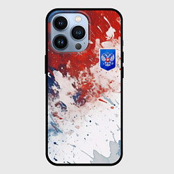 Чехол для iPhone 13 Pro Краски и герб России, цвет: 3D-черный