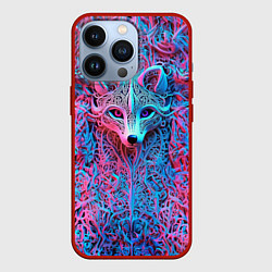 Чехол iPhone 13 Pro Лис из розово-голубых узоров