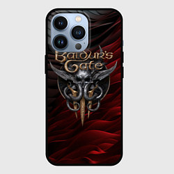 Чехол iPhone 13 Pro Baldurs Gate 3 logo dark red black