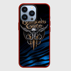 Чехол iPhone 13 Pro Baldurs Gate 3 logo blue geometry