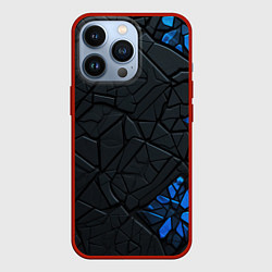 Чехол для iPhone 13 Pro Черные плиты с синими вставками, цвет: 3D-красный