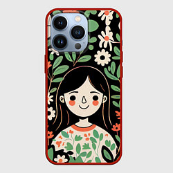 Чехол для iPhone 13 Pro Девочка в цветах - Бохо, цвет: 3D-красный