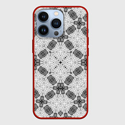 Чехол для iPhone 13 Pro Черно-белый ажурный кружевной узор Геометрия, цвет: 3D-красный