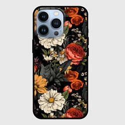 Чехол iPhone 13 Pro Цветочный паттерн на черном