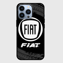 Чехол iPhone 13 Pro Fiat speed на темном фоне со следами шин