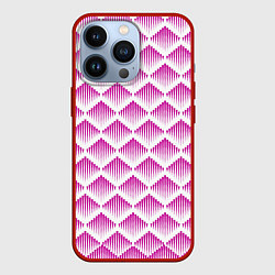 Чехол для iPhone 13 Pro Розовые вдавленные ромбы, цвет: 3D-красный