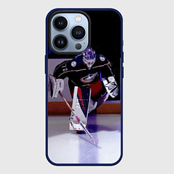Чехол для iPhone 13 Pro Sergey Bobrovsky - goalkeeper - Columbus blue jack, цвет: 3D-тёмно-синий