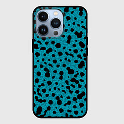 Чехол для iPhone 13 Pro Пятнистый паттерн чёрно-голубой, цвет: 3D-черный