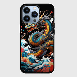 Чехол iPhone 13 Pro Дракон на волнах в японском стиле арт