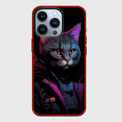 Чехол для iPhone 13 Pro Кот в стиле киберпанк, цвет: 3D-красный