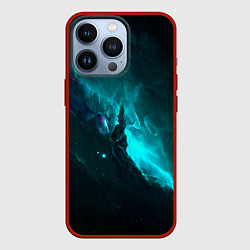 Чехол для iPhone 13 Pro Голубое свечение в космосе, цвет: 3D-красный