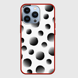 Чехол для iPhone 13 Pro Черные полосатые шары на белом, цвет: 3D-красный