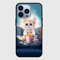 Чехол для iPhone 13 Pro Белый котик с попкорном, цвет: 3D-черный