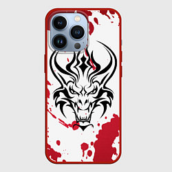 Чехол iPhone 13 Pro Дракон на фоне красных пятен