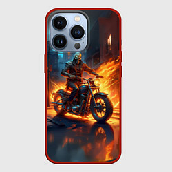 Чехол для iPhone 13 Pro Скелет-байкер, цвет: 3D-красный