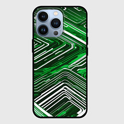 Чехол iPhone 13 Pro Кибер линии Зелёный-белый