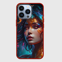 Чехол для iPhone 13 Pro Фантастическая женщина и брызги краски, цвет: 3D-красный