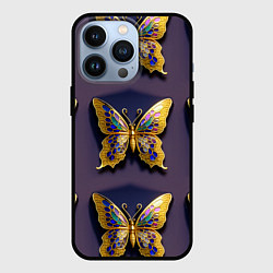 Чехол iPhone 13 Pro Золотая бабочка паттерн