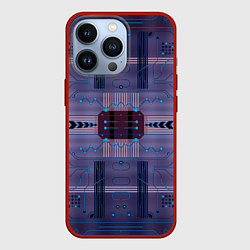 Чехол для iPhone 13 Pro Технический фиолетовый паттерн, цвет: 3D-красный