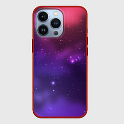 Чехол для iPhone 13 Pro Разноцветный космос - неоновое свечение, цвет: 3D-красный