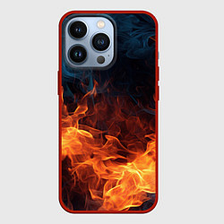 Чехол для iPhone 13 Pro Fire black background, цвет: 3D-красный