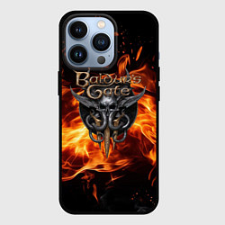 Чехол для iPhone 13 Pro Baldurs Gate 3 fire logo, цвет: 3D-черный
