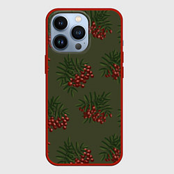 Чехол iPhone 13 Pro Рябина на зеленом - паттерн