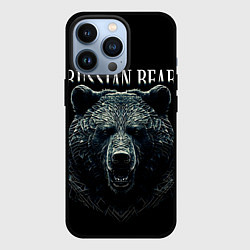 Чехол iPhone 13 Pro Русский медведь на черном фоне