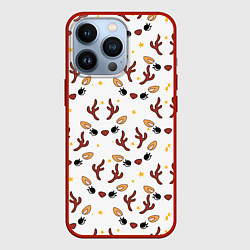 Чехол для iPhone 13 Pro Оленьи мордочки новогодний узор, цвет: 3D-красный